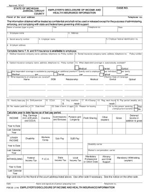 Michigan Employer's Disclosure of Income and Health Insurance Information