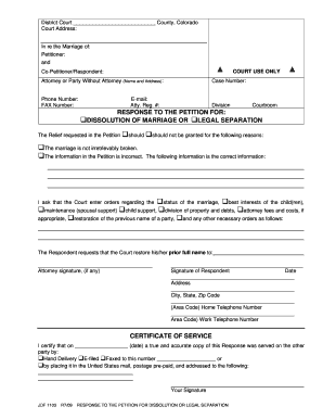 Response to Petition for Dissolution or Legal Separation