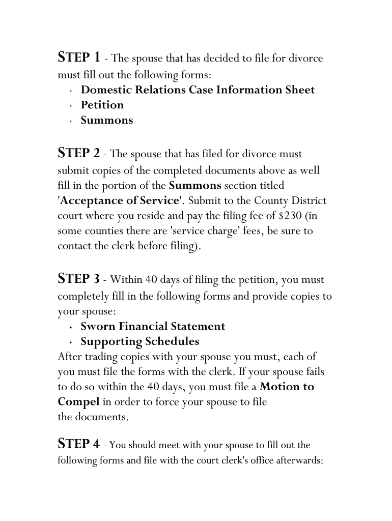 Fillable Online Instructions How to File For Divorce Form Fax Email ...