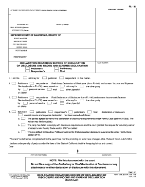 California Declaration Regarding Service of Disclosure and Income and Expense Declaration