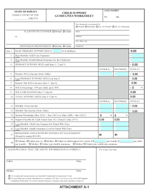 Hawaii Child Support Guidelines Worksheet