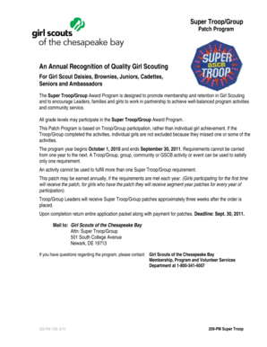 Girl Scouts Super Troop Group Award Application