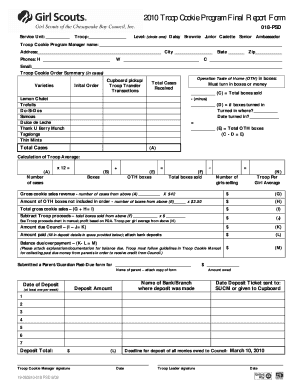 2010 Troop Cookie Program Final Report Form