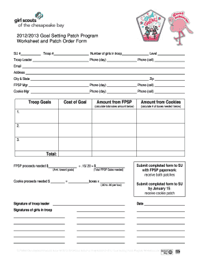 2012-2013 Girl Scout Goal Setting Patch Program Form
