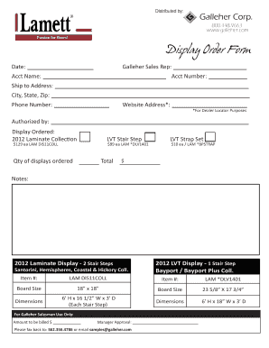 Galleher Display Order Form