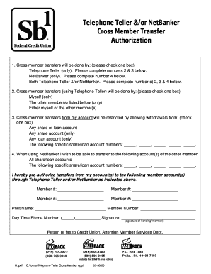 Telephone Teller Cross Member Transfer Authorization