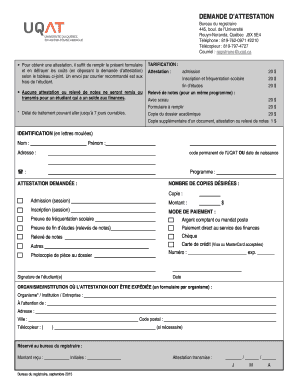 Formulaire de demande d’attestation