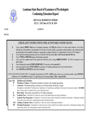 Louisiana Psychologist Continuing Education Report