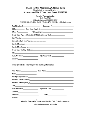 Back Issue Mail-in/FAX Order Form
