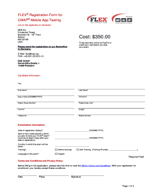 FLEX Registration Form for CMAP Mobile App Testing