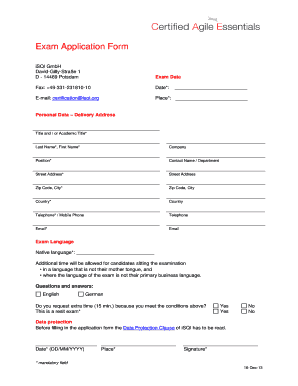 Exam Application Form