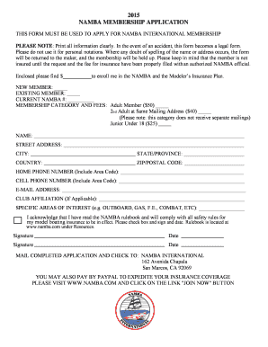 NAMBA Membership Application Form