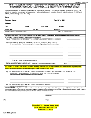 First Handler's Report for Honey Packers and Importers