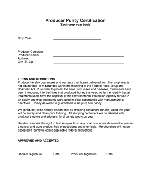 Producer Purity Certification