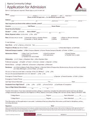 Alpena Community College Application for Admission