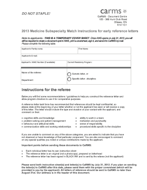 CaRMS Medicine Subspecialty Match Reference Letter