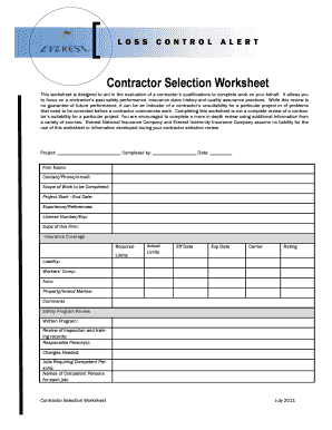 Contractor Selection Worksheet