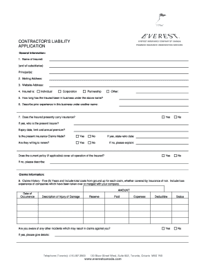 Contractor's Liability Insurance Application