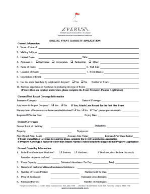 Special Event Liability Application