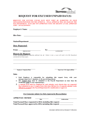 Request for Excused Unpaid Days Form