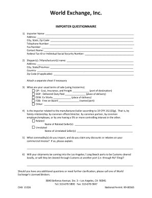 Importer Questionnaire