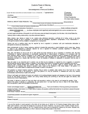 Customs Power of Attorney and Acknowledgments