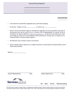 Stevens Global Logistics Account Set-up Request