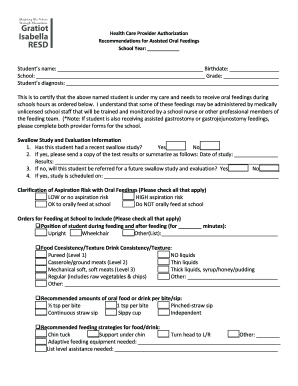Healthcare Provider Authorization for Assisted Oral Feedings