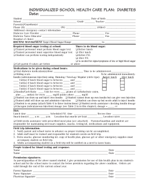 Individualized School Health Care Plan: Diabetes