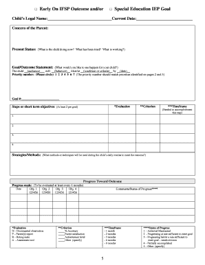 Early On IFSP Outcome and Special Education IEP Goal Form