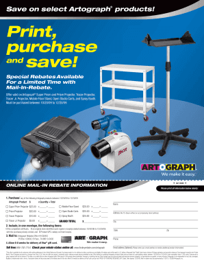 Artograph Product Mail-In Rebate Form