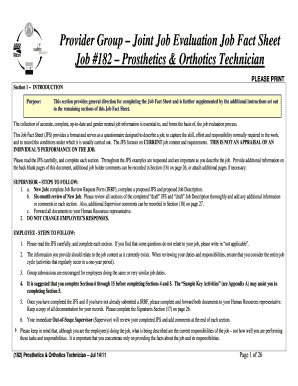 Job Fact Sheet for Prosthetics & Orthotics Technician