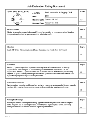 Job evaluation examples pdf - Job Evaluation Rating Document