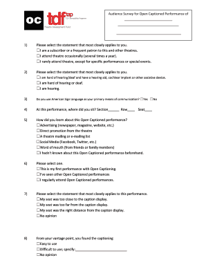 Audience Survey for Open Captioned Performance