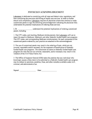 Physician Acknowledgement for Customized Panels