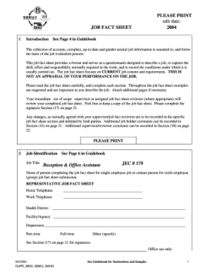Job Fact Sheet for Reception & Office Assistant