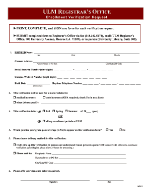 ULM Enrollment Verification Request