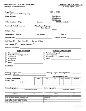 University of Louisiana Payroll Action Form