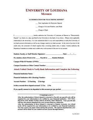 University of Louisiana Monroe Electronic Deposit Authorization