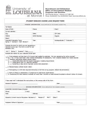 Student Reduced Course Load Request Form