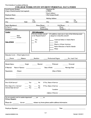 UNIVERSITY OF LOUISIANA AT MONROE CWS Personal Data Form - webservices ulm