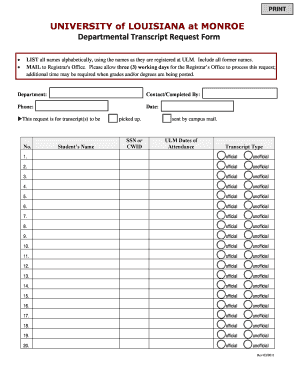 University of Louisiana at Monroe Transcript Request Form