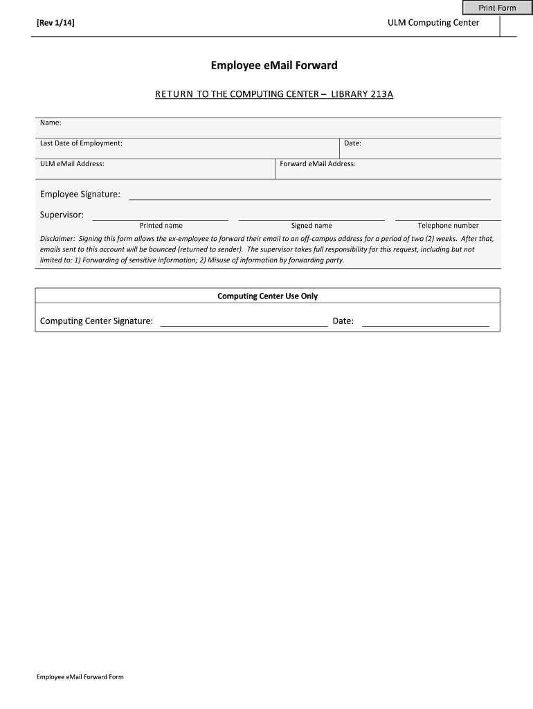Fillable Online webservices ulm Employee eMail Forward University of