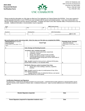 UNC Charlotte Financial Aid Verification Form