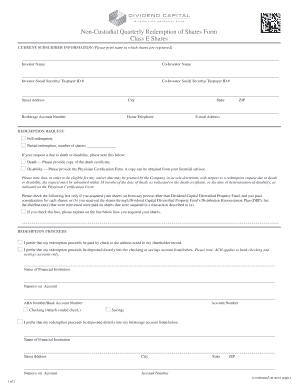 Non-Custodial Quarterly Redemption of Shares Form