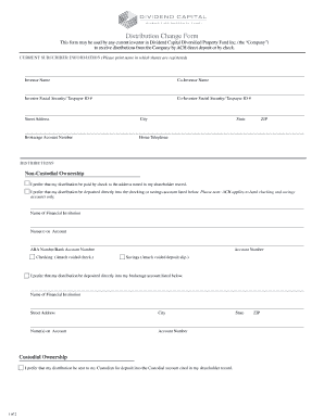 Dividend Capital Distribution Change Form