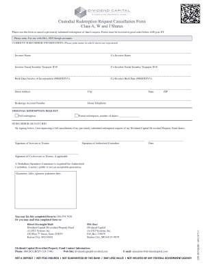 Custodial Redemption Request Cancellation Form