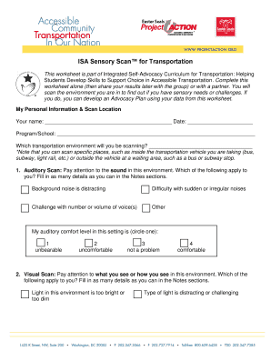 Sensory Scan Worksheet for Transportation