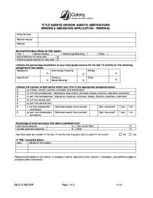 Title Agents Errors and Omissions Renewal Application
