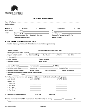 Daycare Insurance Application Form